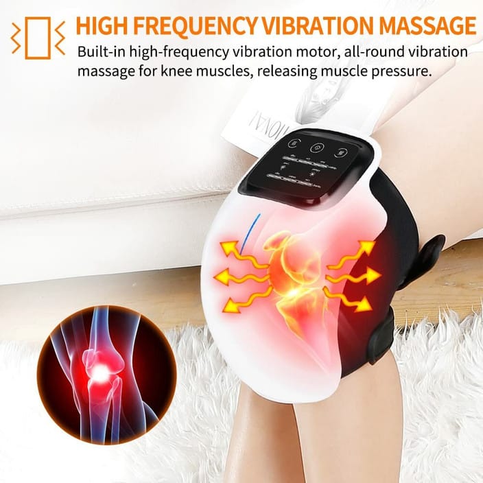KneeRelief Pro Massager delivering high-frequency vibration and heat massage to relieve knee muscle pressure